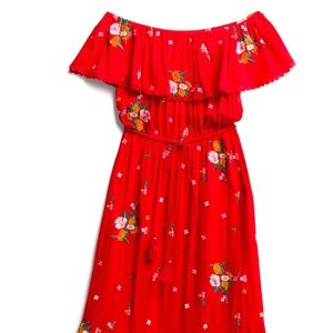 Embroidered Off the Shoulder Midi Dress